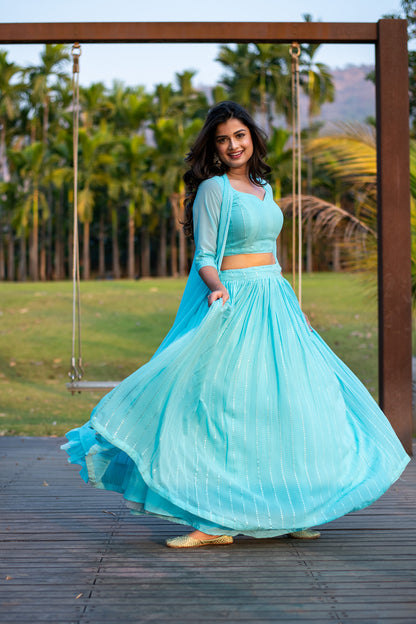 Sky Blue Lehenga with Jacket