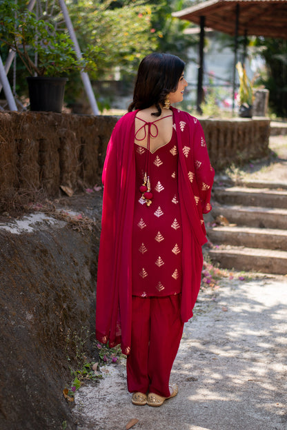 Cherry Red Sequin Patiala
