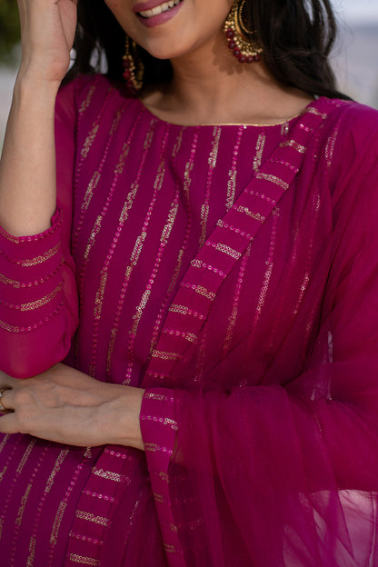 Rani Pink Heavy Kurta With Pallazo