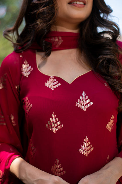 Cherry Red Sequin Patiala