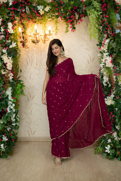 Burgandy Saree With Blouse Piece