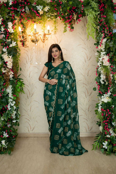 Green Sequin And Thread Work Saree