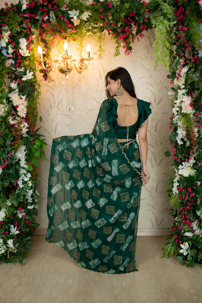 Green Sequin And Thread Work Saree