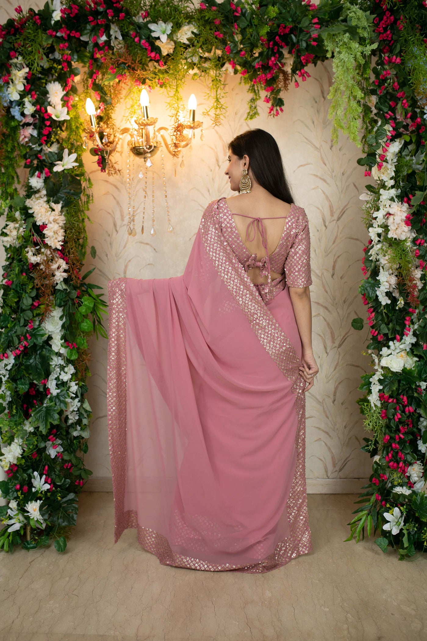 Pink Net Party Wear Saree 230551