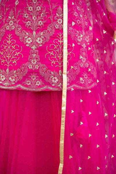Pink Georgette Heavy Work Kurta With Long Skirt And Net Dupatta