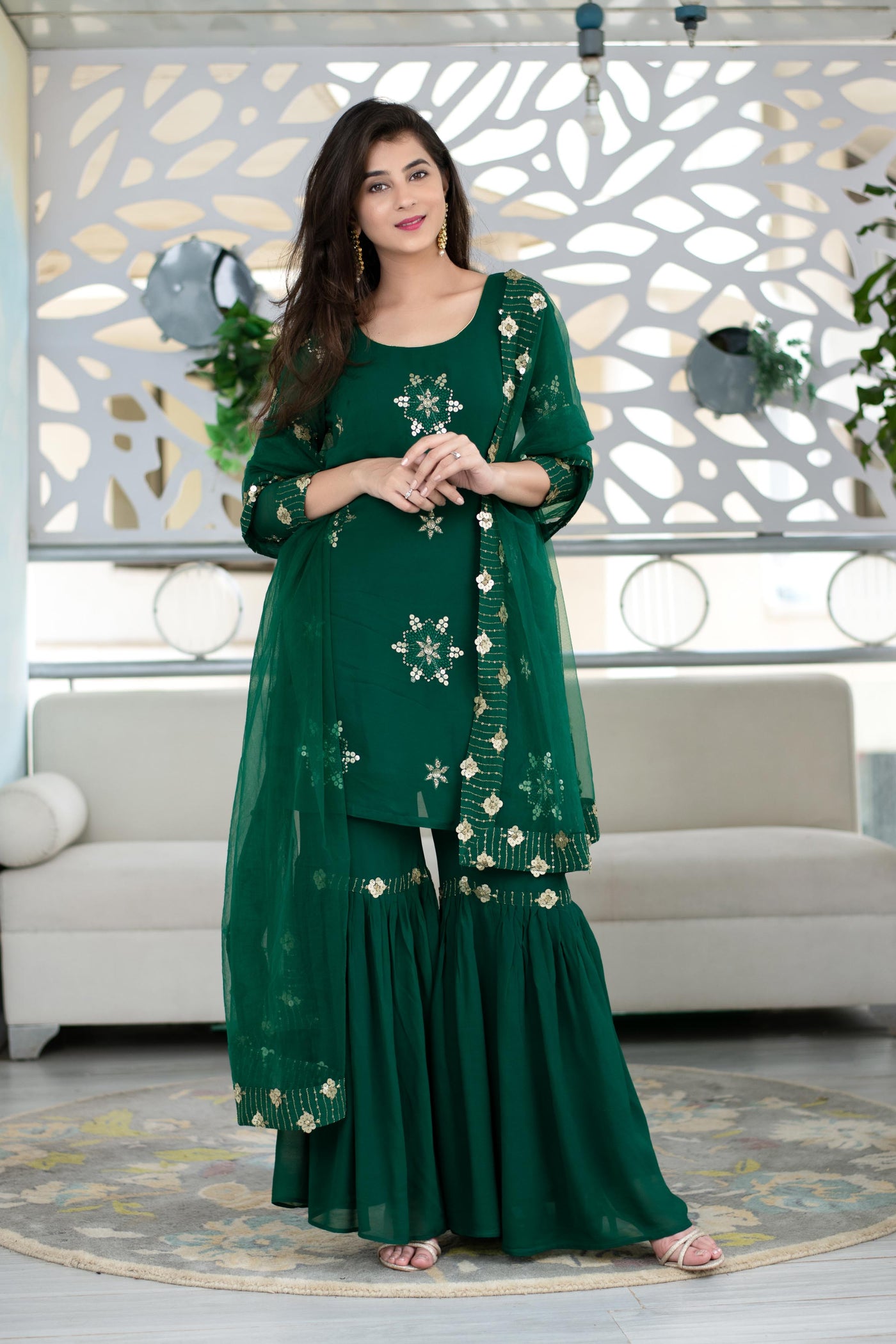 Buy Green Georgette Sharara Suit Set for Women | Label Shaurya Sanadhya Buy Green Georgette Sharara Suit Set for Women | Label Shaurya Sanadhya