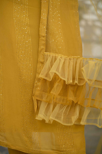 Mustard Kurta With Ruffle Dupatta