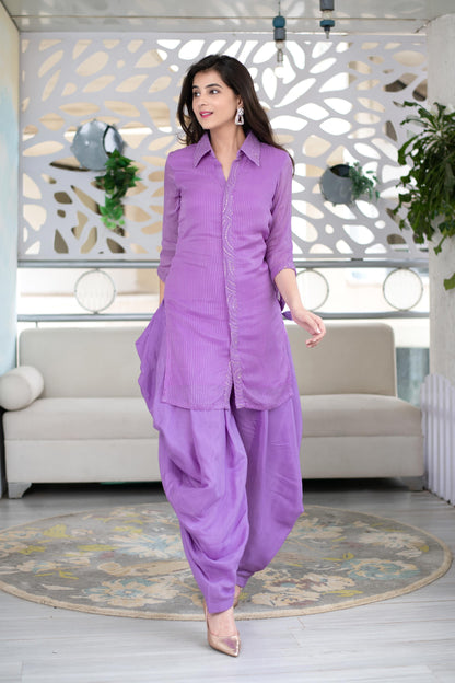 Lavender Georgette Thread Work Kurta With Patiala