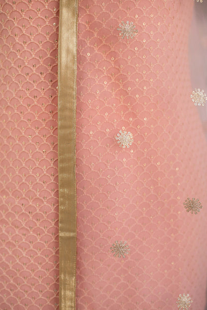 Peach Thread Work Kurta With Organza Sleeves