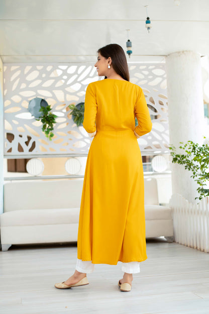 Yellow Long Kurta With Straight Pant Set