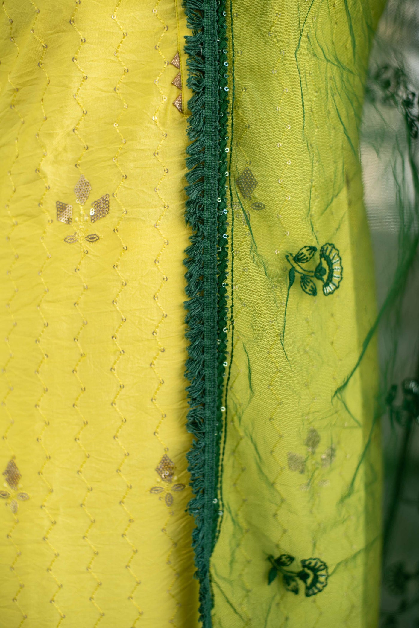 Yellow Kurta With Green Dupatta