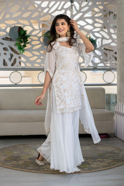 White Sequin Kurta With Palazzo