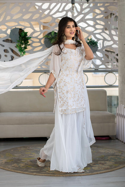White Sequin Kurta With Palazzo