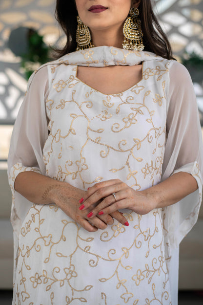 White Sequin Kurta With Palazzo