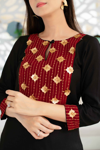 Black Patiala Set With Red Neck Work