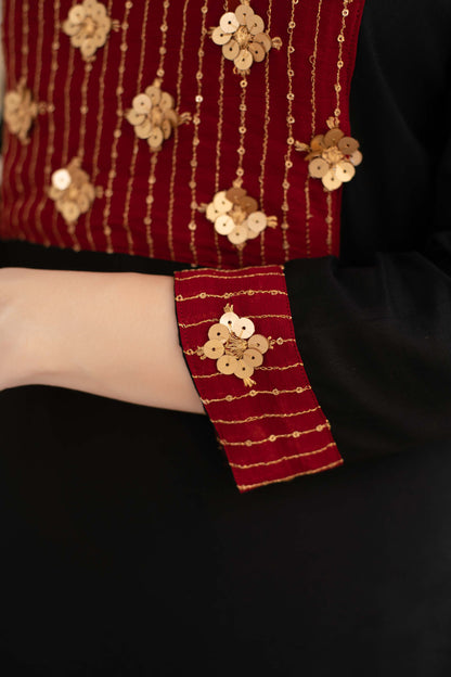 Black Patiala Set With Red Neck Work