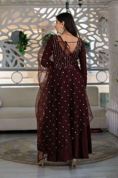 Brown High Low Anarkali Set