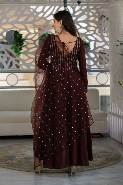 Brown High Low Anarkali Set