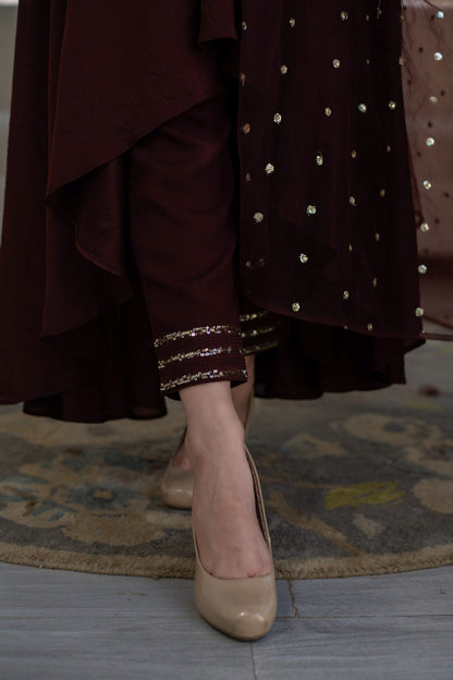 Brown High Low Anarkali Set