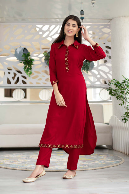 Maroon Sequin Work Kurta Set