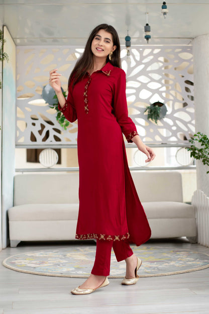 Maroon Sequin Work Kurta Set