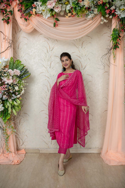 Pink Chanderi Kurta Set