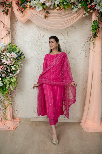 Pink Chanderi Kurta Set