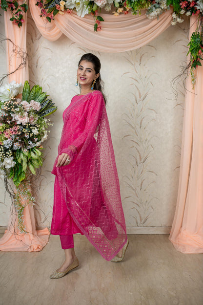 Pink Chanderi Kurta Set