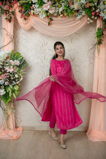 Pink Chanderi Kurta Set