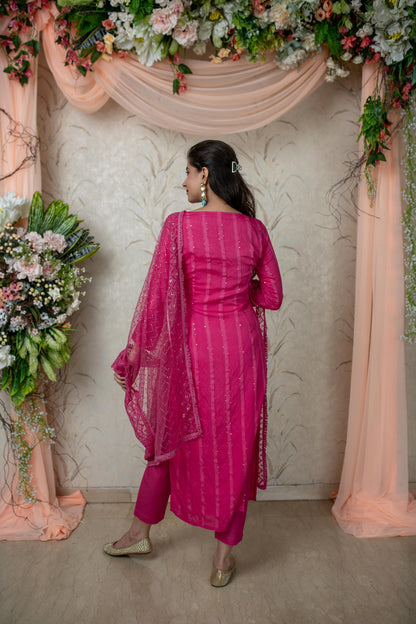 Pink Chanderi Kurta Set