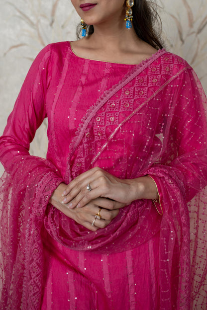 Pink Chanderi Kurta Set