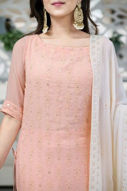 Light Peach Lucknowi Kurta With Palazzo Set