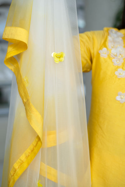 Yellow Chanderi Hand Work Kurta Set