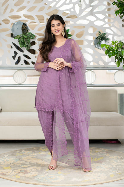 Mauve Kurta With Dhoti Set