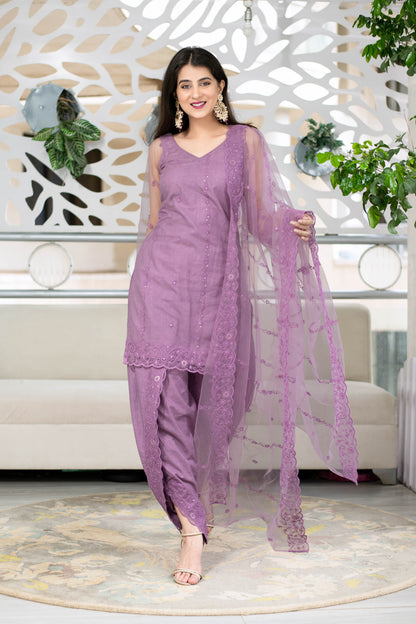 Mauve Kurta With Dhoti Set