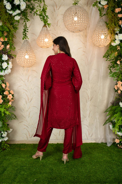 Dark Red Thread Work Kurta
