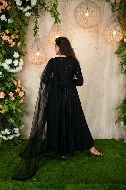 Black Thread Work Anarkali Set