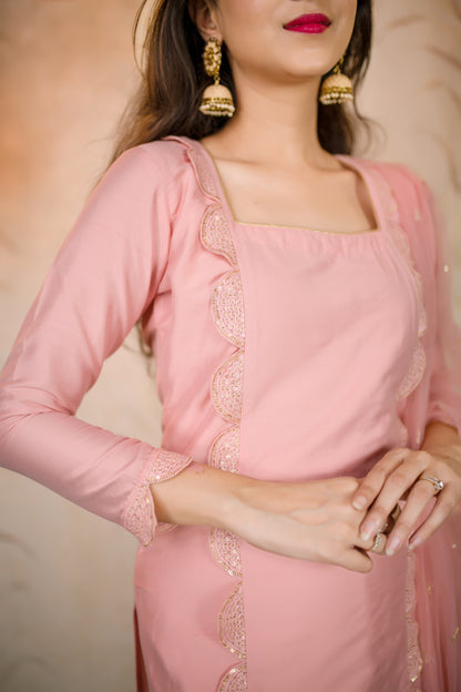 Peach Lace Kurta Set