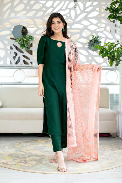 Rama Green Kurta With Heavy Dupatta