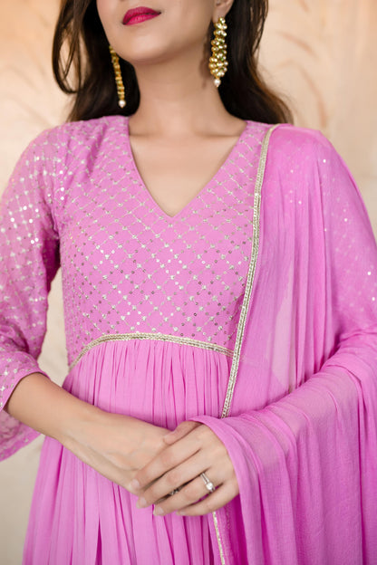 Lavender Pink Flared Anarkali