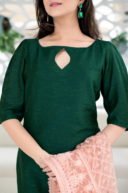 Rama Green Kurta With Heavy Dupatta
