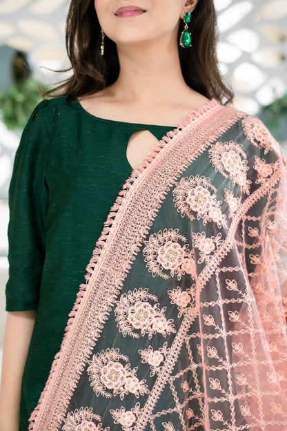 Rama Green Kurta With Heavy Dupatta