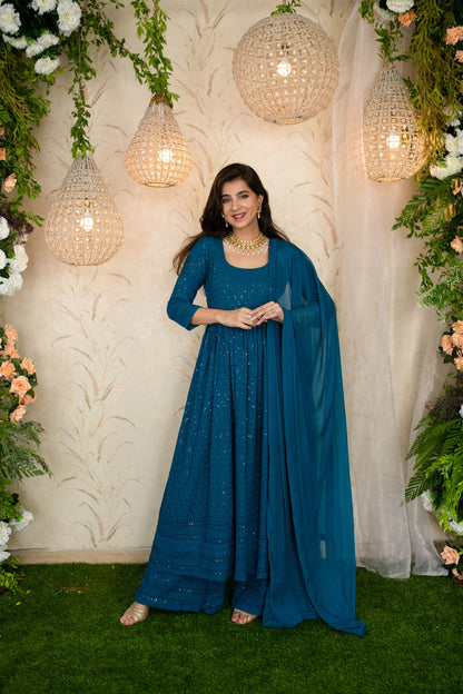 Teal Blue Anarkali With Palazzo