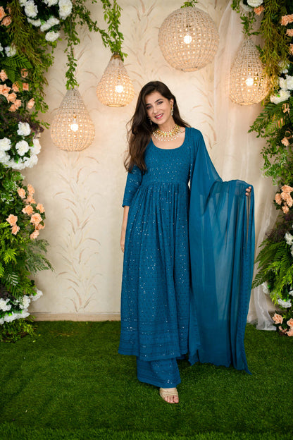 Teal Blue Anarkali With Palazzo
