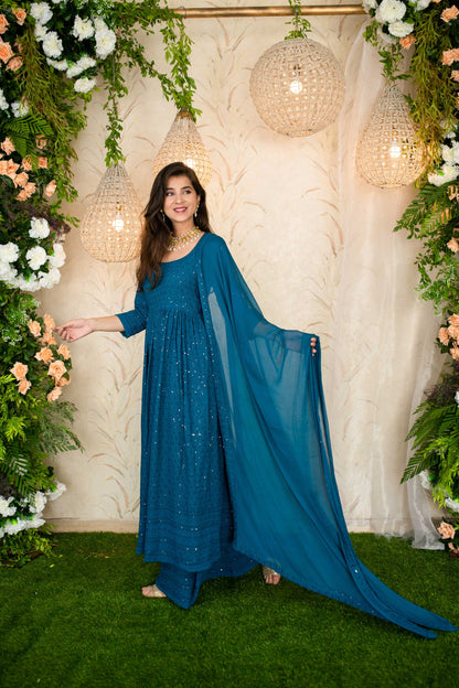 Teal Blue Anarkali With Palazzo