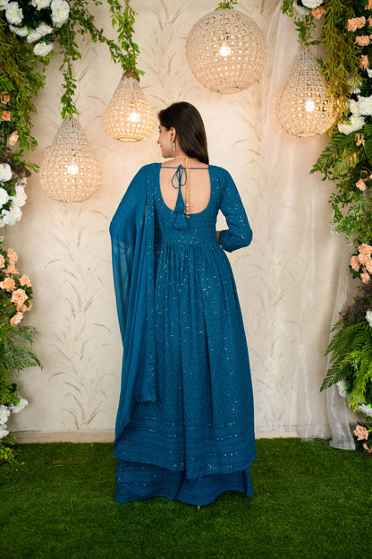 Teal Blue Anarkali With Palazzo