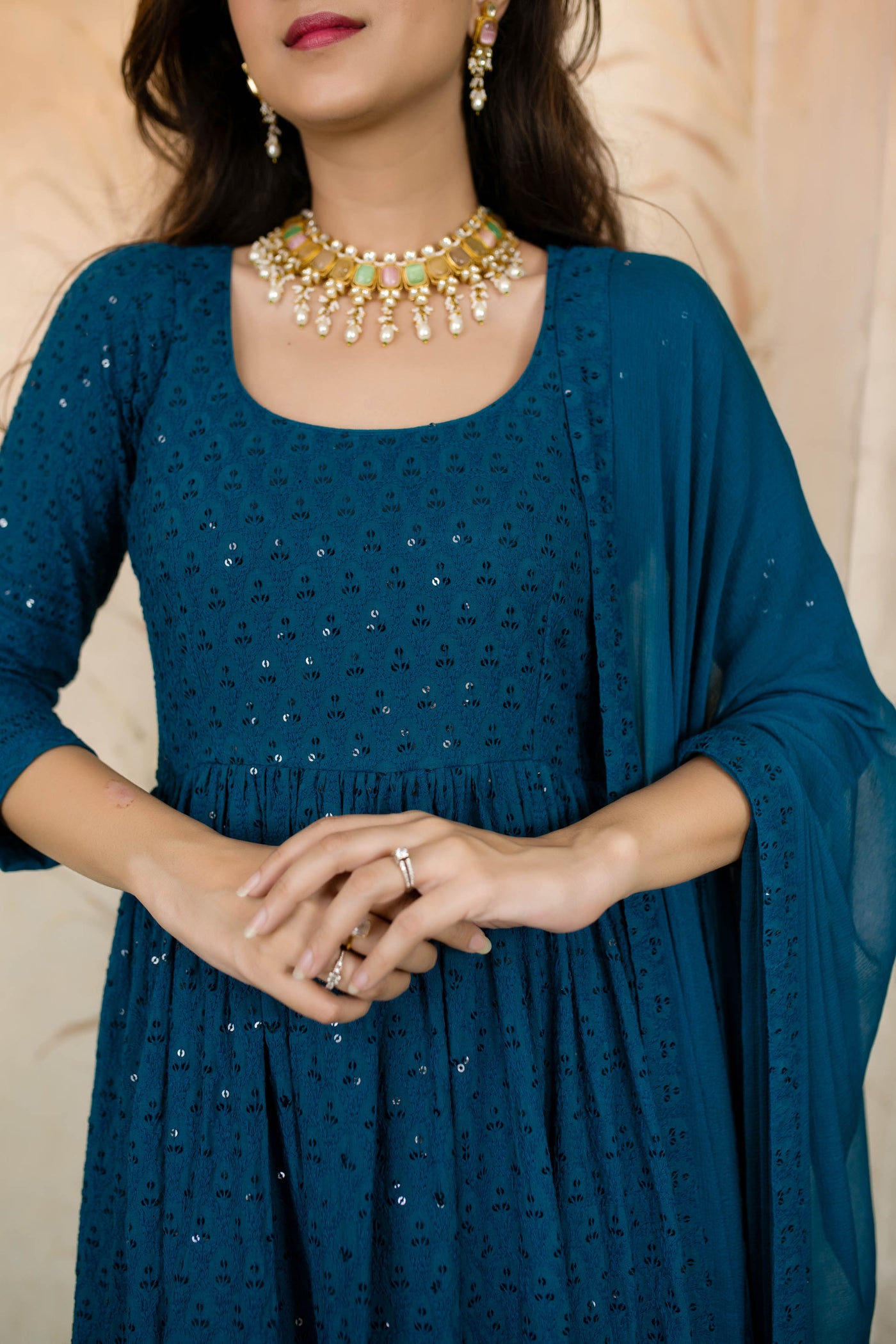 Teal Blue Anarkali With Palazzo