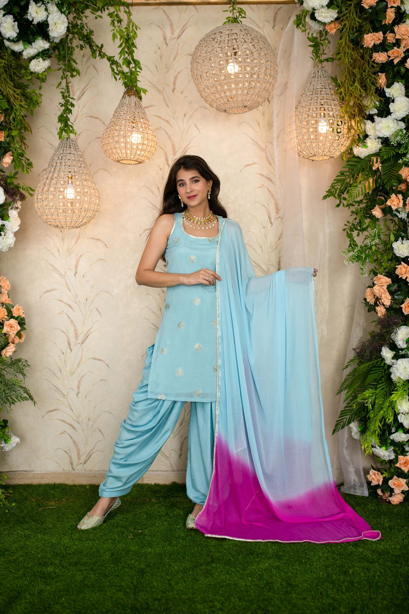 Ice Blue And Pink Patiala