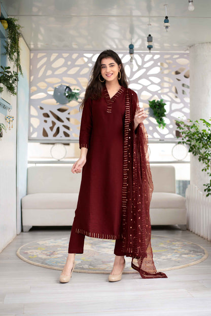 Embellished Maroon Kurta Set