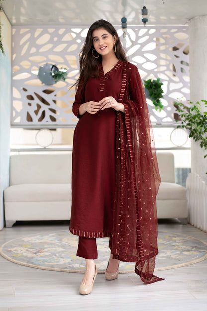 Embellished Maroon Kurta Set